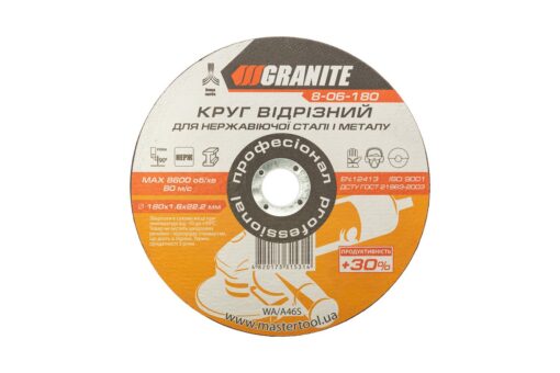 Диск абразивный отрезной для металла и нержавеющей стали GRANITE PROFI +30 180х1.6х22.2 мм 8-06-180