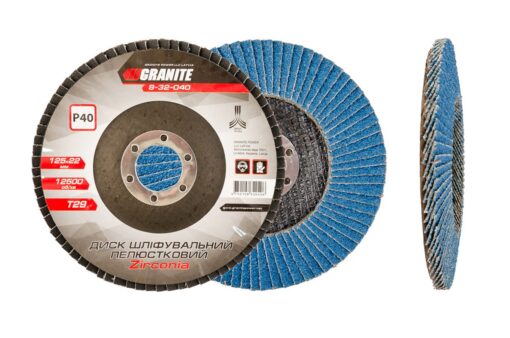 Диск шлифовальный лепестковый конусный GRANITE ZIRCONIA Т29 зерно 40 125х22 мм 8-32-040