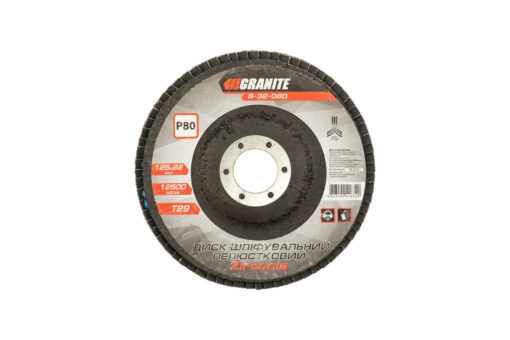 Диск шлифовальный лепестковый конусный GRANITE ZIRCONIA Т29 зерно 80 125х22 мм 8-32-080 — изображение 2