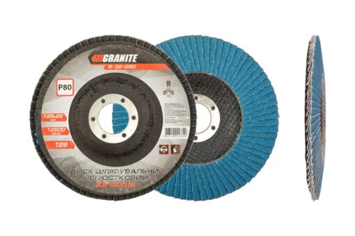 Диск шлифовальный лепестковый конусный GRANITE ZIRCONIA Т29 зерно 80 125х22 мм 8-32-080