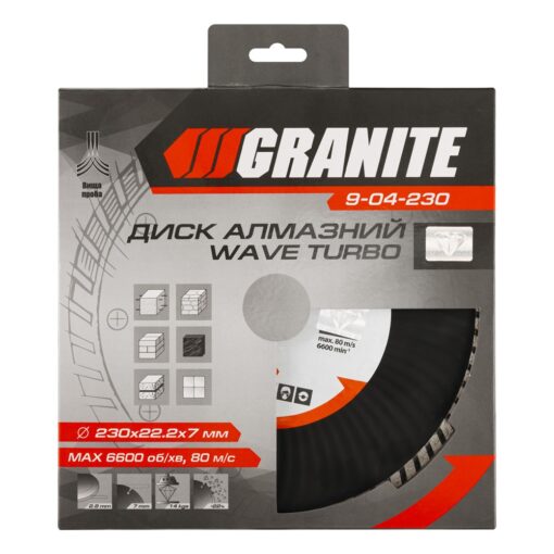 Диск алмазный GRANITE TURBO WAVE 230х2.8 мм 22-24% 6600 об/мин 9-04-230 — изображение 2
