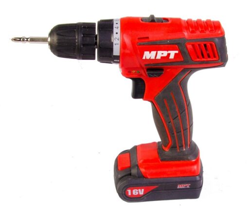 Дрель-шуруповерт аккумуляторная MPT 16 V Li-ion 1.5 Ач 2 скорости 0-400/1450 об/мин 10 мм 2 АКБ кейс MCDT1626.B2 — изображение 2