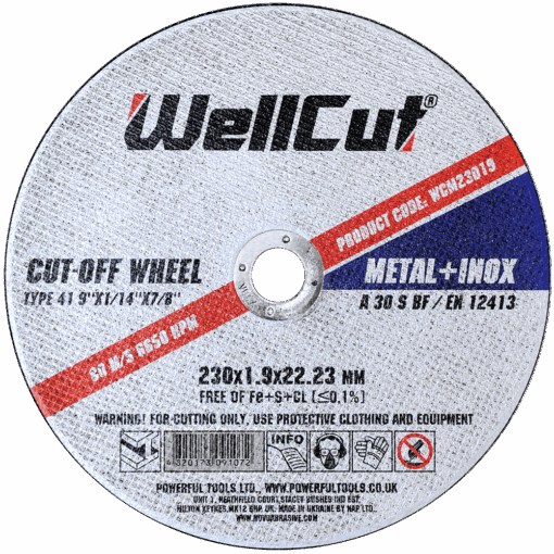Круг отрезной WellCut по металлу и нержавеющей стали 230x1,9x22,23 мм