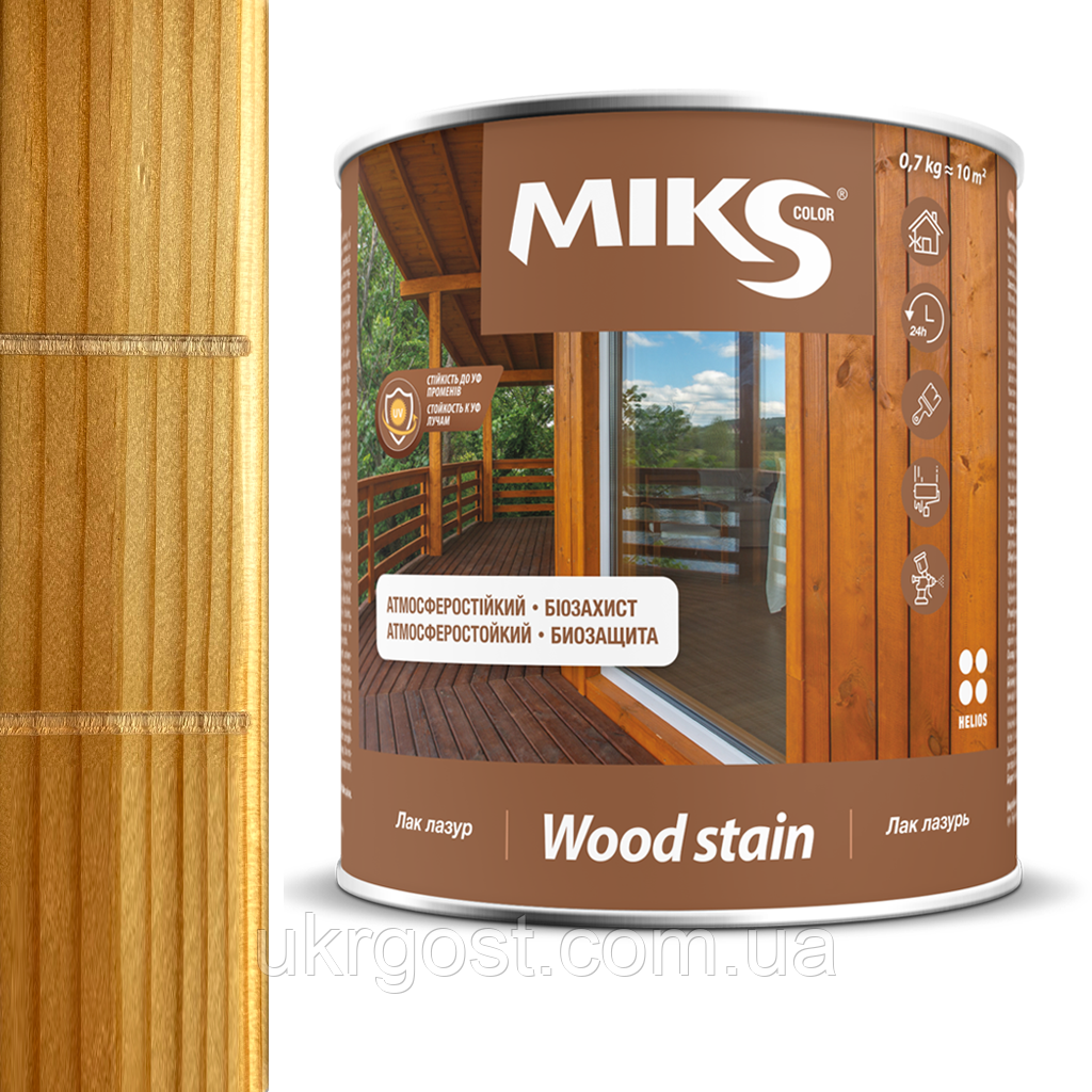 Лак Лазурь для дерева Miks Прозрачный глянец 1,6 кг