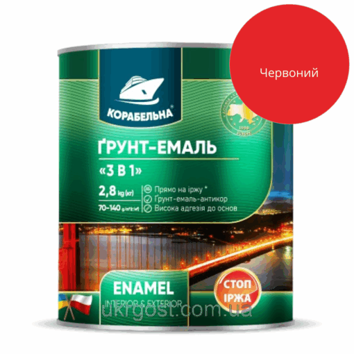 Ґрунт-Емаль 3в1 по металу Корабельна Червоний напівглянець 2,8 кг