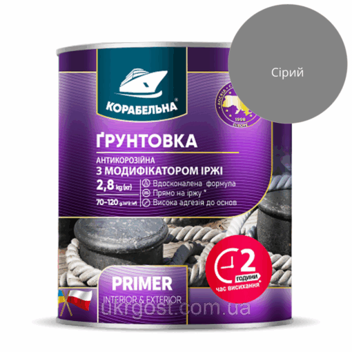 Ґрунтовка з модифікатором іржі Корабельна ПФ-010М Сірий мат 0,9 кг