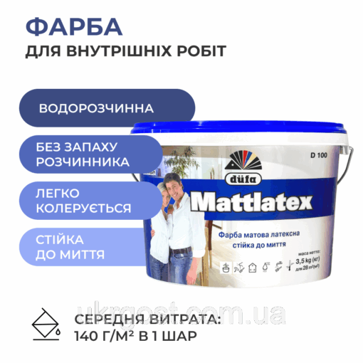 Фарба для стін латексна Dufa Mattlatex D100 мат Білий 1,4 кг — изображение 3