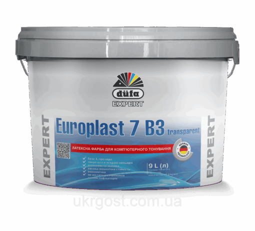Фарба для стін латексна Dufa Europlast 7 B3 Transparent мат прозора база під тонировку 4,5 л