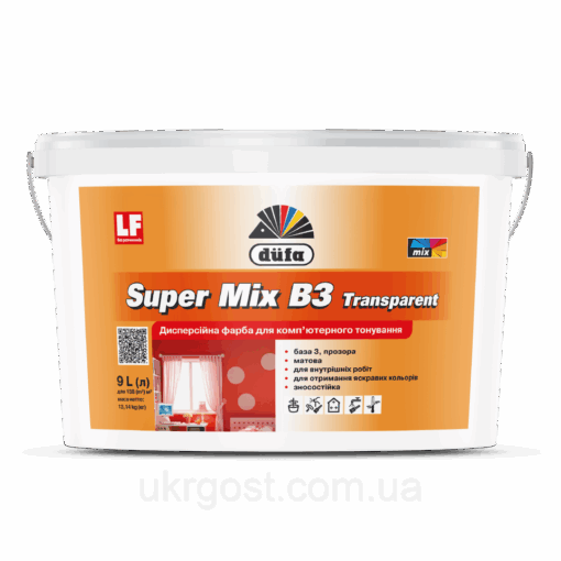 Фарба для стін акрилова Dufa Super Mix B3 Transparent мат прозора база під тонировку 2,5 л