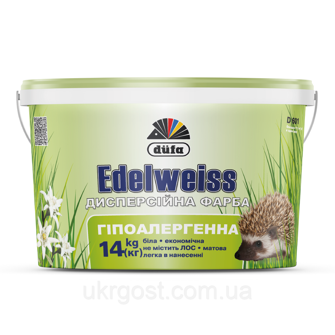 Краска для стен акриловая гипоаллергенная Dufa Edelweiss D601 мат белый 14 кг