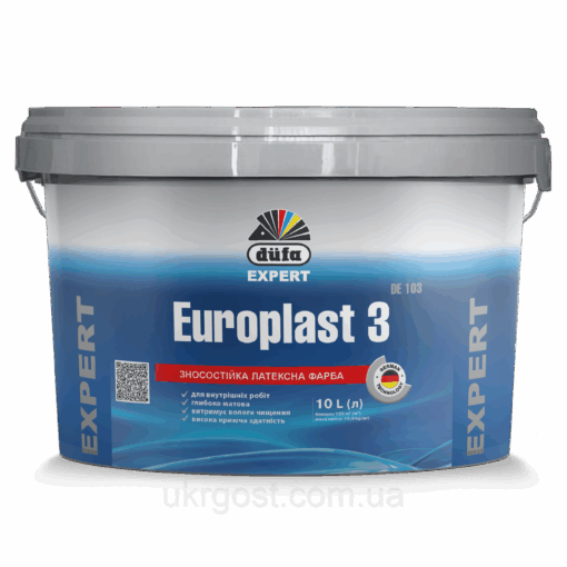 Фарба латексна для стін водоемульсійна Dufa Europlast 3 DE103 глибоко-матовий білий 1 л