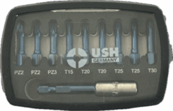 Набір насадок викруткових Blueshock USH: 1/4"х 30 мм, PZ2-3; T15-20-25-30, магнітний тримач, 10 ел.