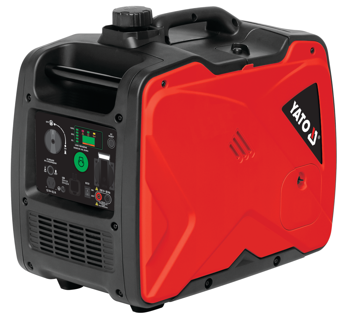 Генератор струму бензиновий інверторний YATO: P= 3 кВт, U= 230 В (AC) і 12 В 8,3А (DC), бак- 5.5 л