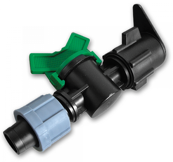 Старт-конектор з мінікраном для крапельної стрічки, в плаский шланг, DSTZ07-1701L