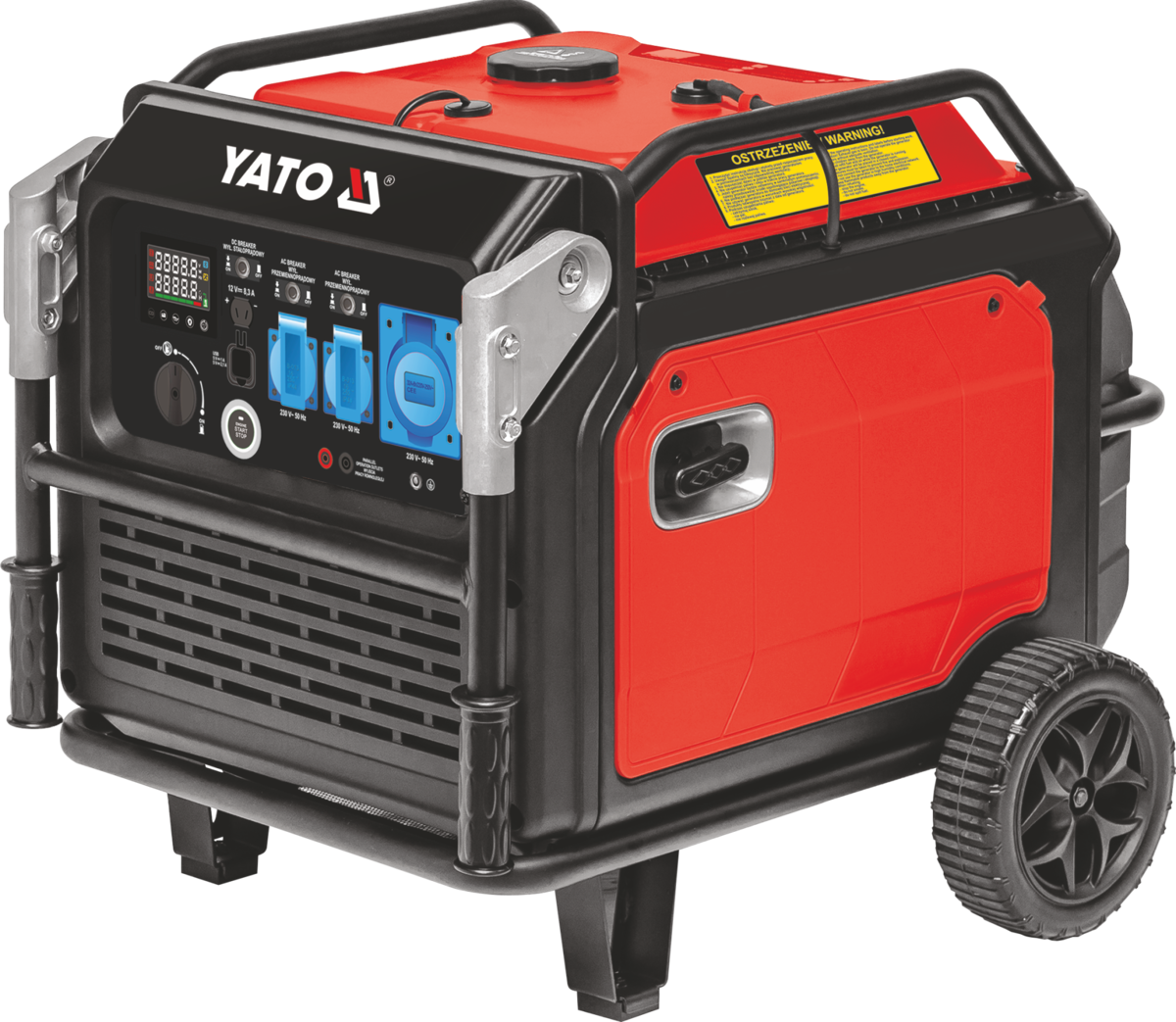 Генератор струму бензиновий інверторний YATO: P= 5 кВт, U= 230 В (AC) і 12 В 8,3А (DC), бак- 22,4 л