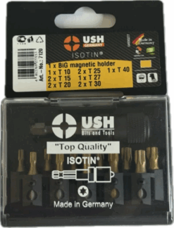 Набір насадок викруткових Isotin USH: 1/4", T10, T15, T20, T25, Т27, T30, T40 магнітн тримач, 12 ел.
