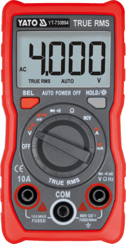 Мультиметр TRUE RMS електричних параметрів YATO з LCD-цифровим діапазоном 4000 від 2х1,5V;AA батар