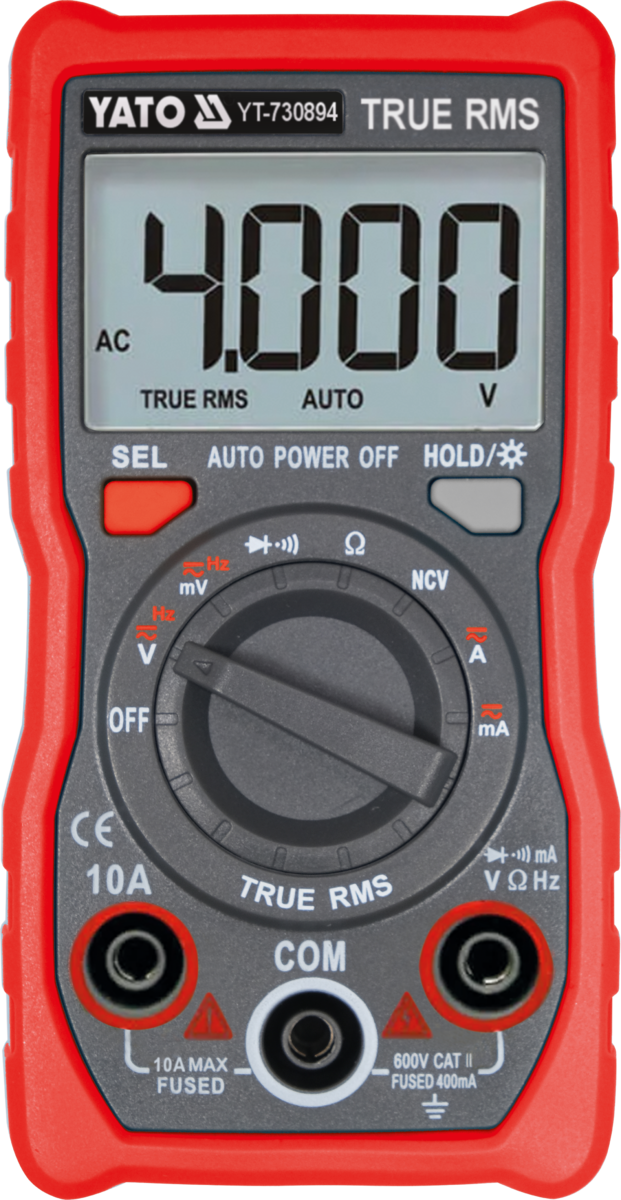 Мультиметр TRUE RMS електричних параметрів YATO з LCD-цифровим діапазоном 4000 від 2х1,5V;AA батар