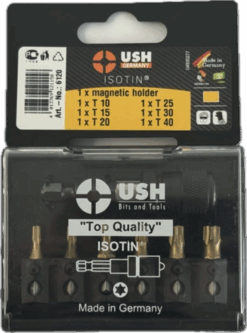 Набір насадок викруткових Isotin USH: 1/4", T10, T15, T20, T25, T30, T40 магнітний тримач, 7 ел.