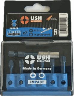 Набір насадок викруткових Blueshock USH: 1/4", PZ2-3; T20-25-30-40, магнітний тримач, 7 елем.